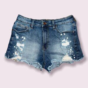 NOBO High Rise Jean Shorts Distressed Stretchy Boho High Waisted Womens Size 27
